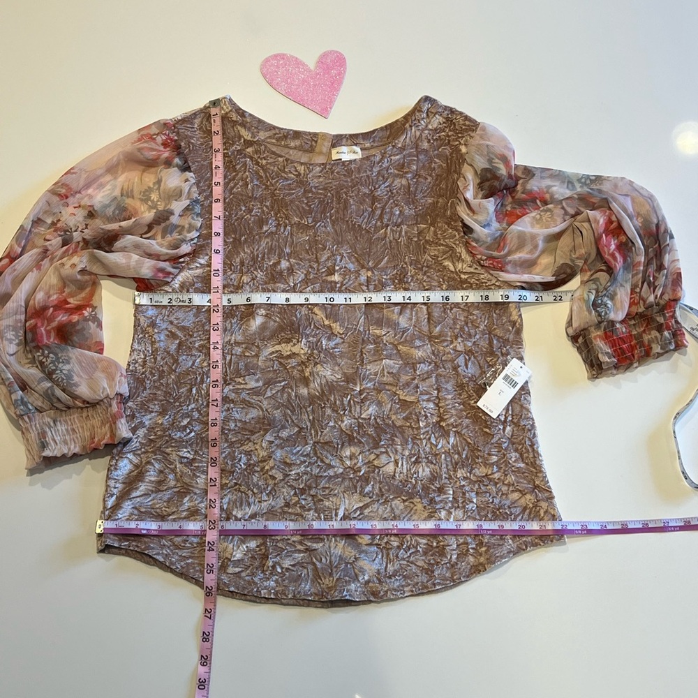Meadow Rue for Anthropologie Crushed Velvet Top with Floral Sleeves Size L NWT - Picture 6 of 11